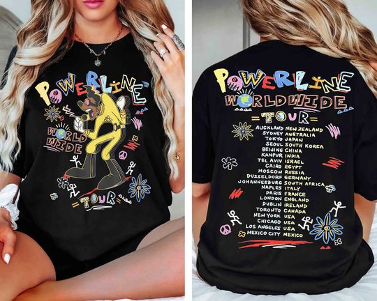 Retro 90s Powerline World Wide Tour T-shirt, Disney A Goofy Movie Characters