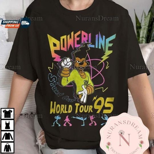 Disney A Goofy Powerline World Tour 95 T-Shirt, Powerline Goofy Movie Shirt