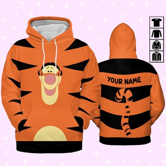 Personalize Winnie The Pooh Tigger Face Hoodie, Disney Hoodie Pooh and Friends Group