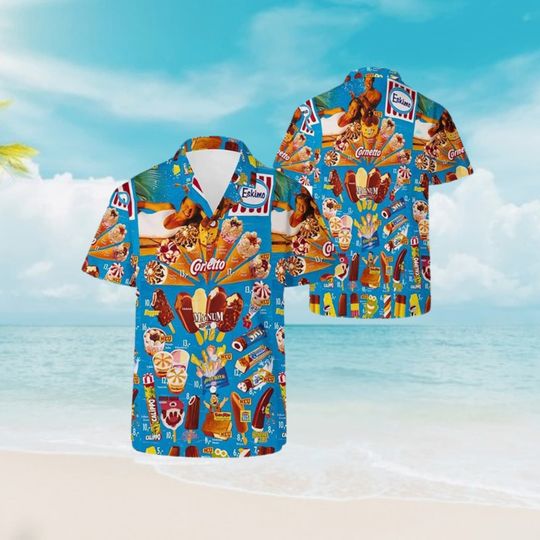Vintage 90s Ice Cream Beach Hawaiian Shirt, Ice Cream Shirt