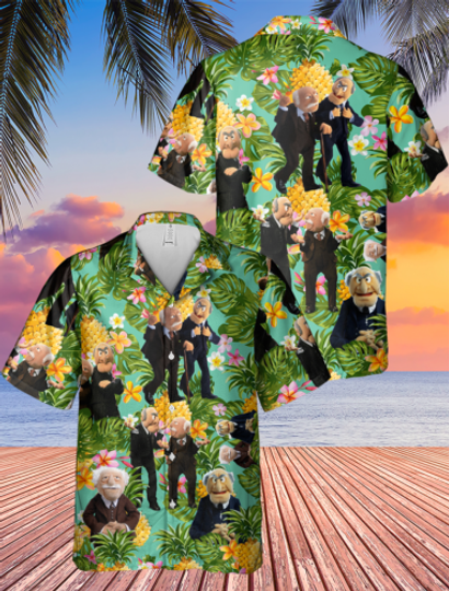 Statler And Waldorf Stuffed Muppet Mayhem Pineapple Tropical Hawaiian Shirt