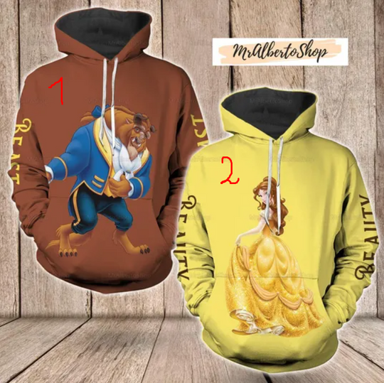 Beauty And The Beast Couple Hoodie, Disney Hoodie, Matching Hoodies, Custom Name Hoodie