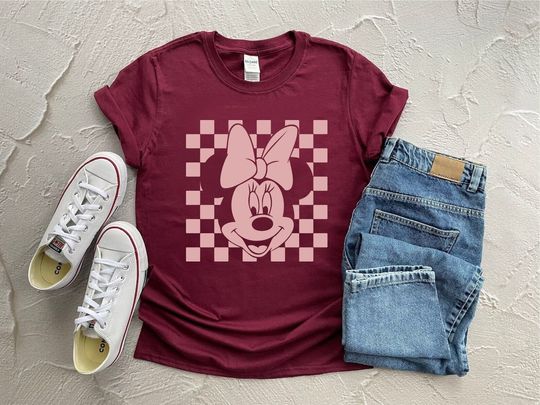 Minnie Checkered Shirt, Vintage Minnie Mouse Shirt, Disney Girl Trip Shirt, Disney Women Shirt, Minnie Head Shirt