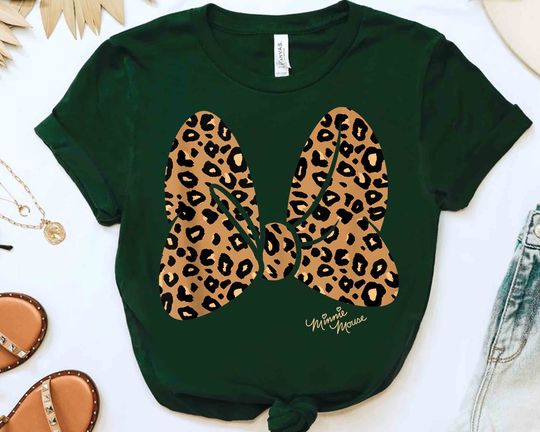 Cute Disney Minnie Mouse Leopard Print Bow Shirt, Magic Kingdom Trip  T-shirt Family Birthday Gift