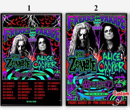 Alice Cooper and Rob Zombie For The Freaks on Parade 2024 Tour Date Poster