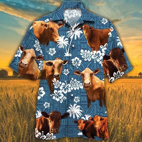 Beefmaster Cattle Blue Tribal All Over Printed 3D Hawaiian Shirt