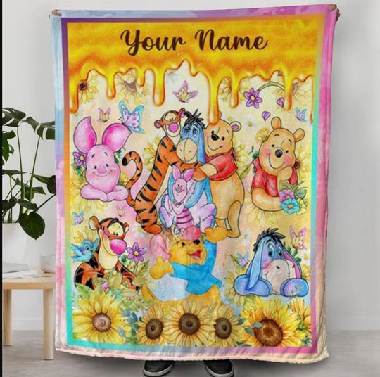 Watercolor Winnie the Pooh Blanket, WDW Disneyland Pooh Bear and Friends Sketch Birthday Gift