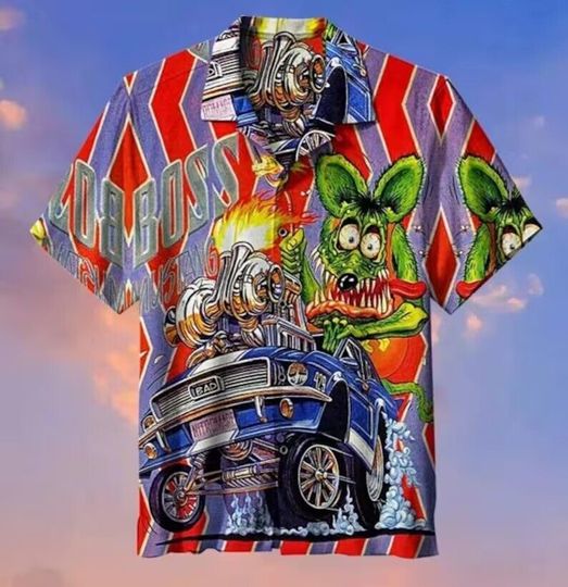 Rat Fink Rattail Hot Rod Hawaiian Shirt, Chevelle Hawaiian Shirt, Hawaiian Shirt