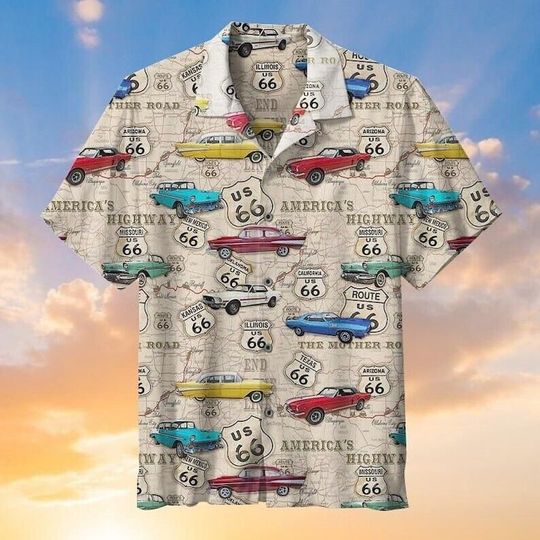 Amazing Vintage Muscle Car On Route Hawaiian Shirt, Aloha Shirt