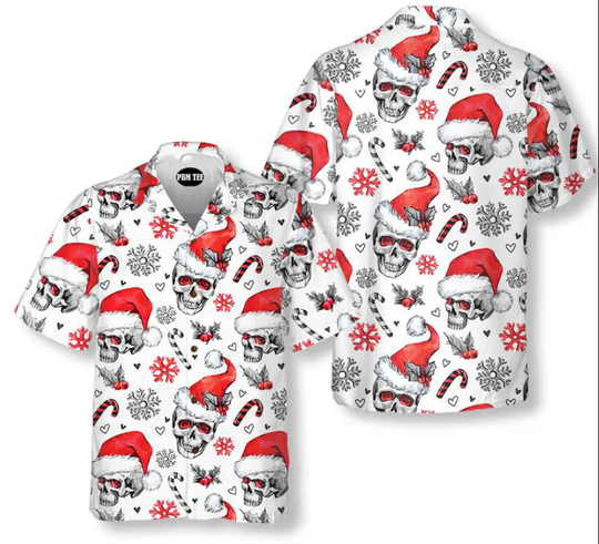 Discover Christmas Skulls With Candy Canes Hawaiian Shirt, White Version Christmas Shirt