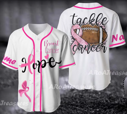 Discover Personalized Hope Breast Cancer Baseball Jersey, Breast Cancer Awareness Pink