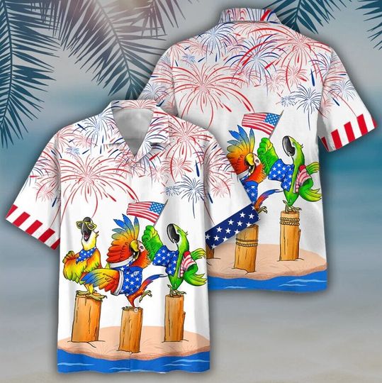Parrot Trendy Hawaiian Shirts Independence Day Is Coming, Usa Patriotic Hawaiian