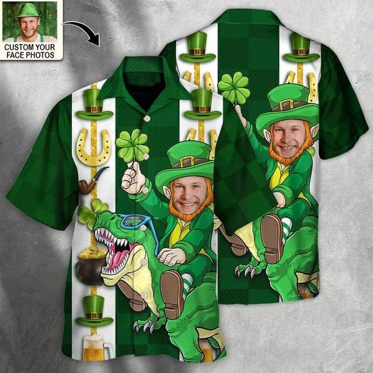 St Patrick’S Day Leprechaun Riding Dinosaur Funny Custom Photo Personalized
