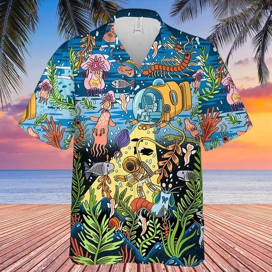 3D Scuba Diving In The Deep Sea 3D Full Printed Hawaiian Shirts
