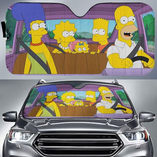 The Simpsons Funny Iconic Yellow Family Car Sunshade, Animated Sitcom Series Auto Sunshade