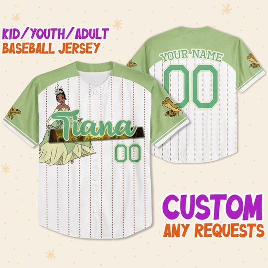 Custom Disney Princess Tiana Princess and the Frog, Custom Adult 3D Disney Baseball Jersey