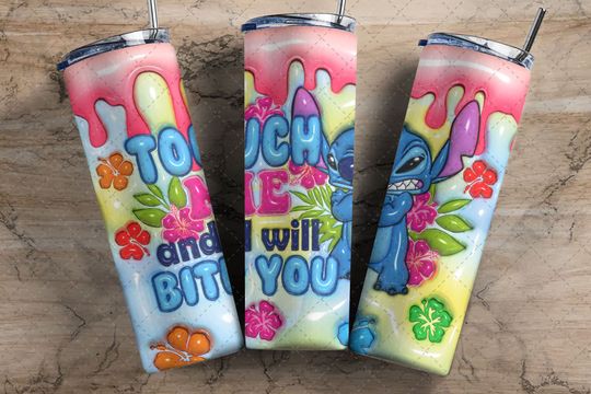 Discover Touch Me And I Will Bite You Stitch Inflated Tumbler with Lid and Straw
