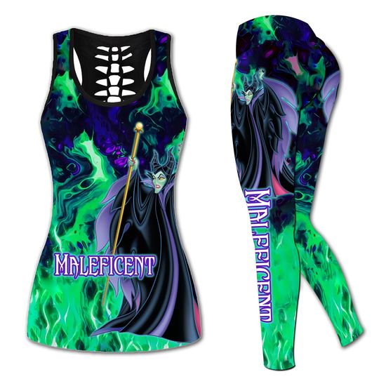 Maleficent Disney Villains Hollow Tanktop Legging Outfit Set