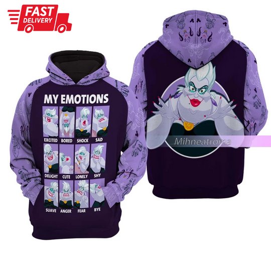 Disney Ursula 3D Hoodie Shirt, My Emotions Ursula Hoodie Halloween Gift