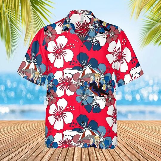 Trump Hawaiian Shirt, Trumpical Red  Pattern Regular Fit , Trump 2024
