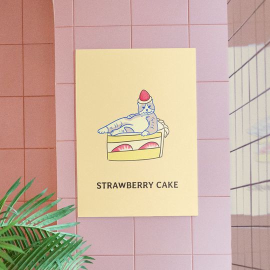 Strawberry Cake - Cat Premium Matte Vertical Posters