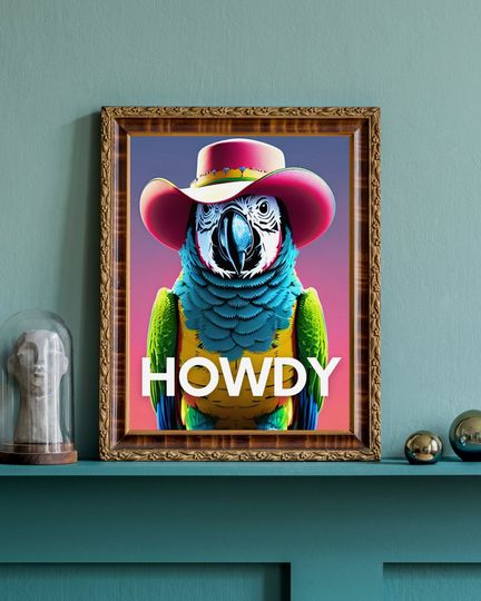 Discover Pink Cowboy Parrot Howdy - Premium Matte Paper Poster
