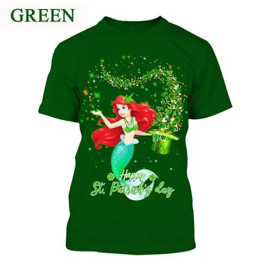 Charming Ariel Princess On St. Patrick's Day 17th March Tshirt 3D