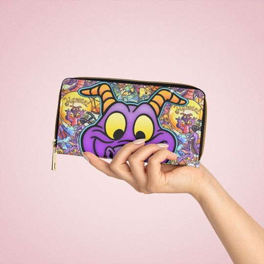 Figment Epcot Disney Leather Wallet, Cartoon Zipper Wallet