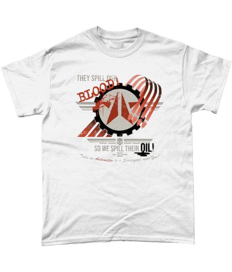 Discover Helldivers 2 Propaganda Malevelon Creek Automaton Spill Oil T-Shirt