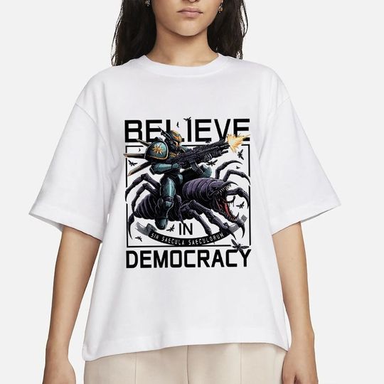 Helldivers 2 Believe in Democracy Spiral T-shirt, Monster Killing Shirt