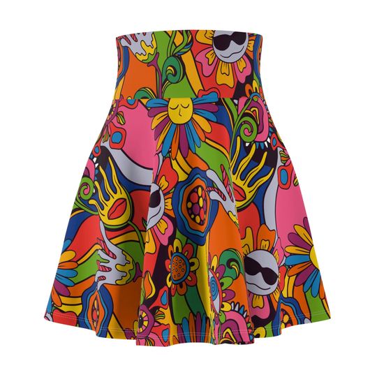 Trippy Floral Skater Skirt, Women's Skater Skirt