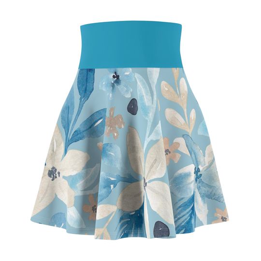 Winter White Flowers Skater Skirt, Women's Skater Skirt