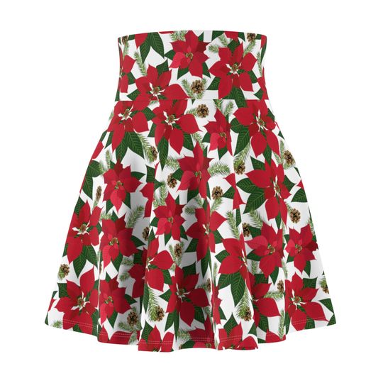 Christmas Poinsettia Skater Skirt, Women's Skater Skirt