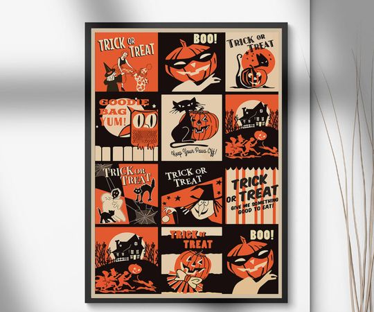 Vintage Retro Pumpkin Spooky Season Halloween Poster