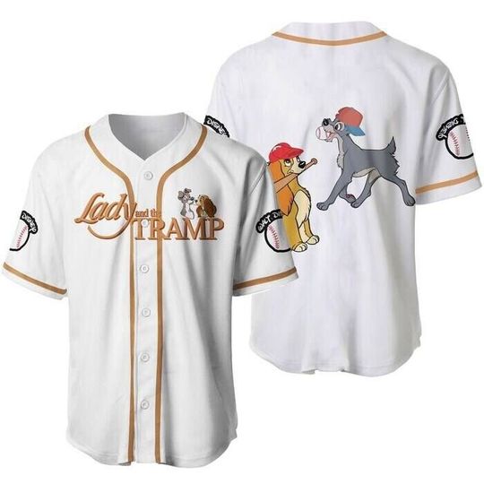 Discover Lady and The Tramp Dogs Brown White Cute Cartoon Baseball Jersey Shirt
