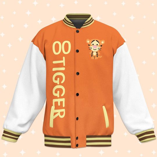 Discover Personalized Tigger Winnie The Pooh White Orange Baseball Jacket