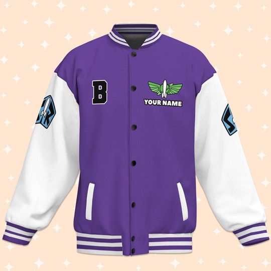 Personalized Buzz Lightyear Space Buzz Purple White Baseball Jacket