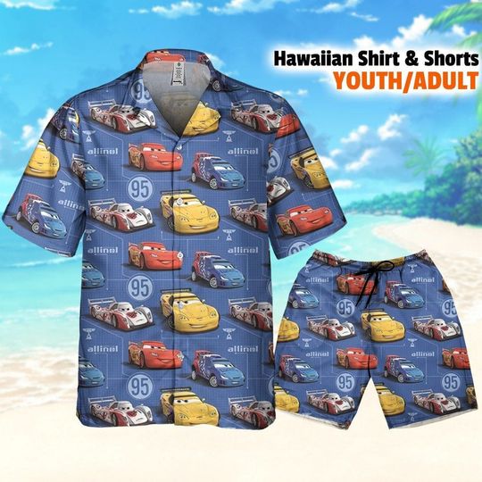 Discover Disney Cars Lightning Mcqueen Seamless Cars Allinol, Summer Hawaiian Shirt and Shorts