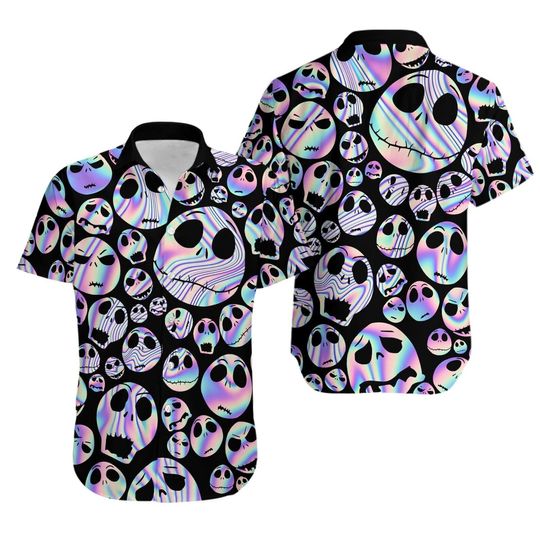 Discover Amazing Jack Skellington Face Tropical Short Sleeve Hawaiian Shirt
