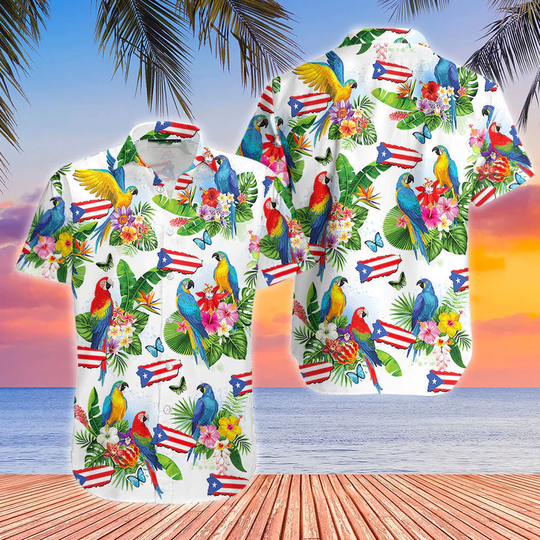 Puerto Rico Parrots Tropical Aloha Hawaii Shirt