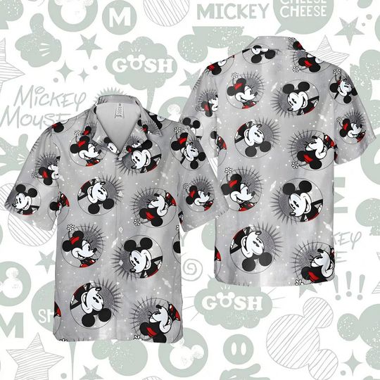 Mickey Mouse And Minnie Disney Cartoon Themed Hawaiian Shirt