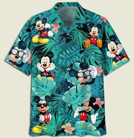 Mickey Mouse Flowers And Leaves Summer Hawaiian