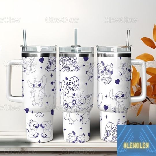 Stitch And Angel Tumbler 40Oz, You And Me Stitch Tumbler Cup, Disney Stitch Coffee Tumbler