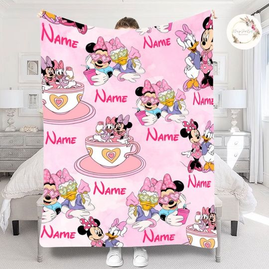 Personalized Minnie Daisy Blanket, Watercolor Disney Fleece Blanket