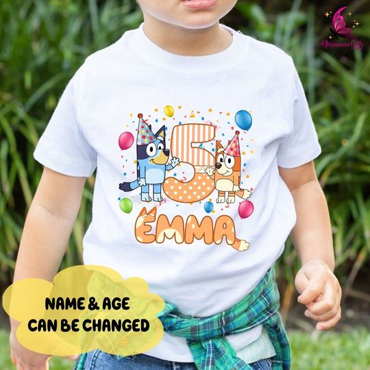 Personalized BlueyDad Birthday Gift For Kids T-Shirt, Add Name & Age Birthday Shirt