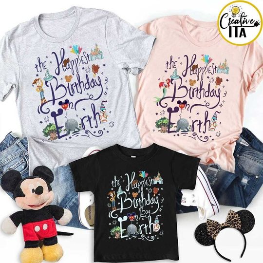 Discover Personalized Disney Happiest Birthday On Earth Shirt, WDW Disneyland Birthday Boy Shirt