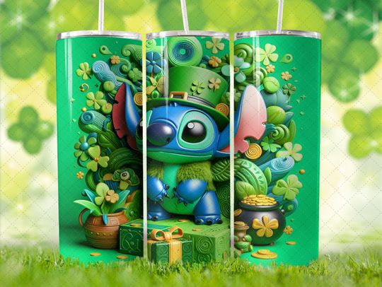 Discover Disney Stitch St Patrick's Day Tumbler with Lid and Straw