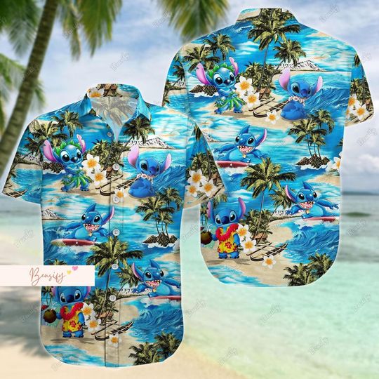 Stitch Button Shirt, Stitch Hawaiian Shirt, Stitch Vacation Shirt