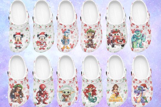 Merry Christmas Disney Clogs, Cartoon Slippers, Cartoon Clogs Shoes