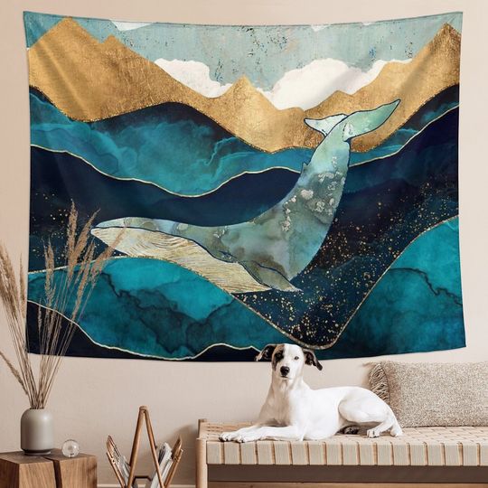 Discover Blue Whale Tapestry Wall Hanging Ocean Waves Room Decor Wall Tapestry